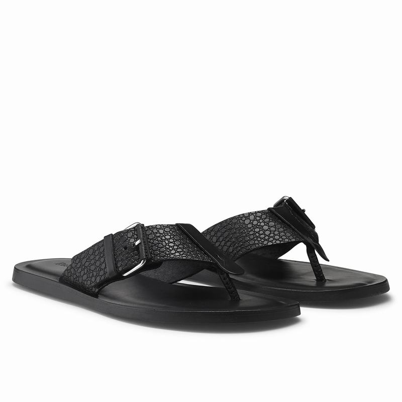 Black Russell And Bromley Buckle Up Men's Sandals | KKN6826RO