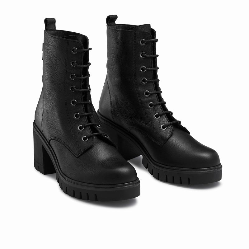 Black Russell And Bromley Combat Hi Women's Ankle Boots | NRE8416FA