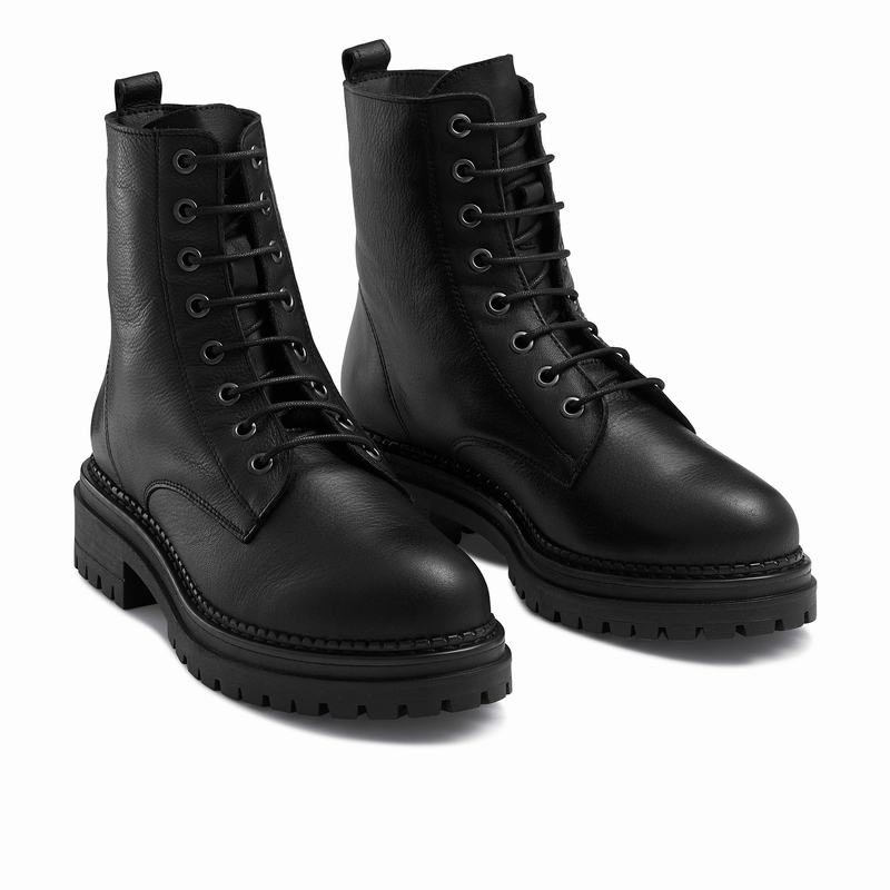 Black Russell And Bromley Combat Women's Ankle Boots | UEI1942JD