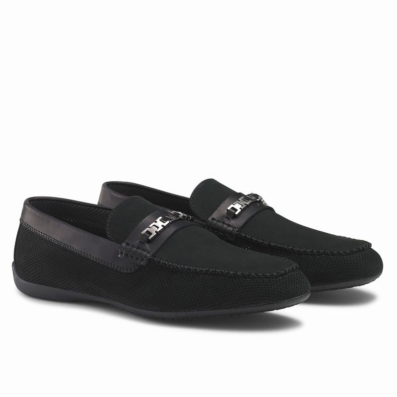 Black Russell And Bromley Crossover Men's Loafers | KUP9941TZ