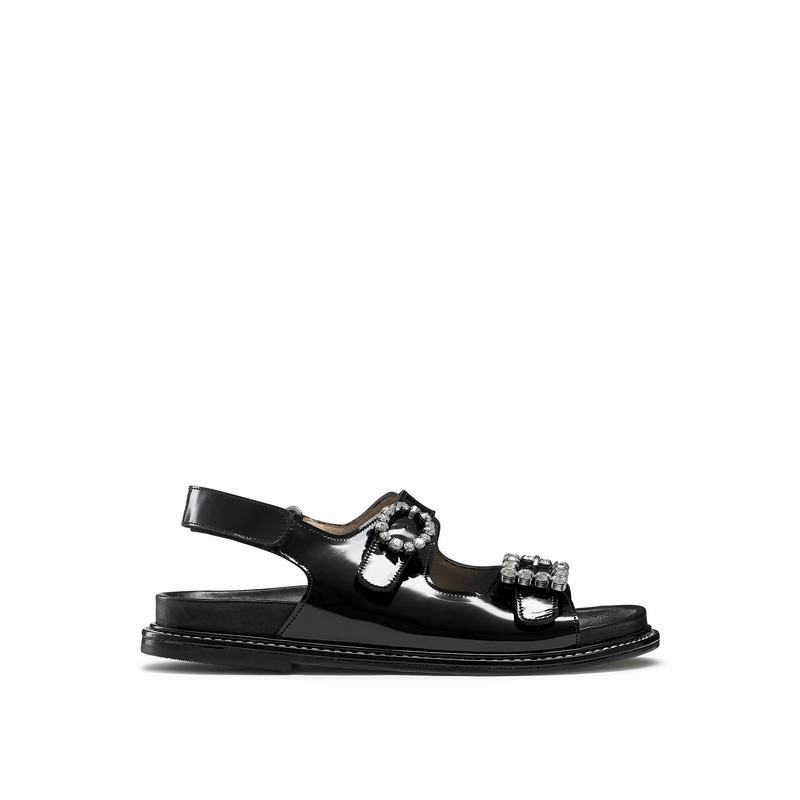 Black Russell And Bromley Glamour Women\'s Flat Sandals | VPA2443WT