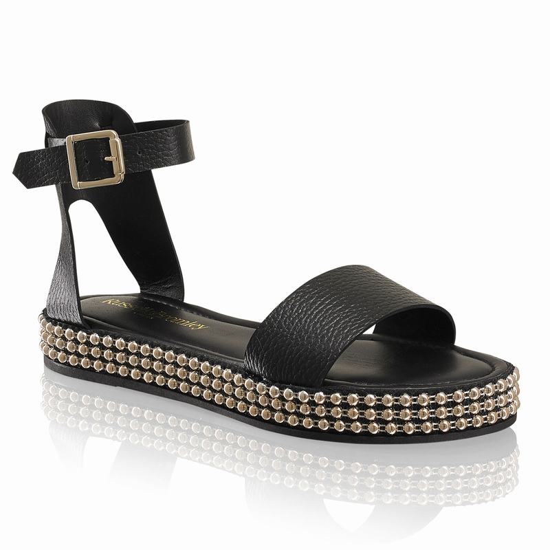 Black Russell And Bromley Gold Coast Women's Wedge Sandals | GNB1691AN