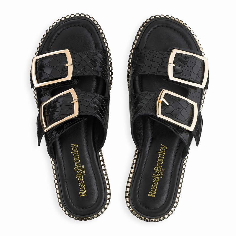 Black Russell And Bromley Gold Mine Women's Flat Sandals | FTT1669LI