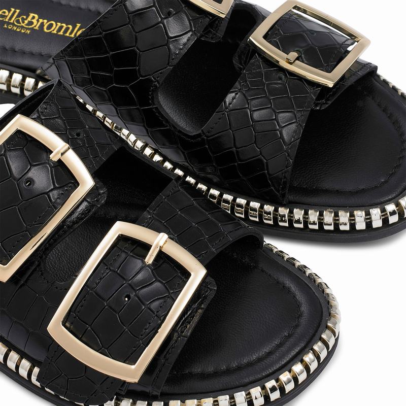Black Russell And Bromley Gold Mine Women's Flat Sandals | FTT1669LI