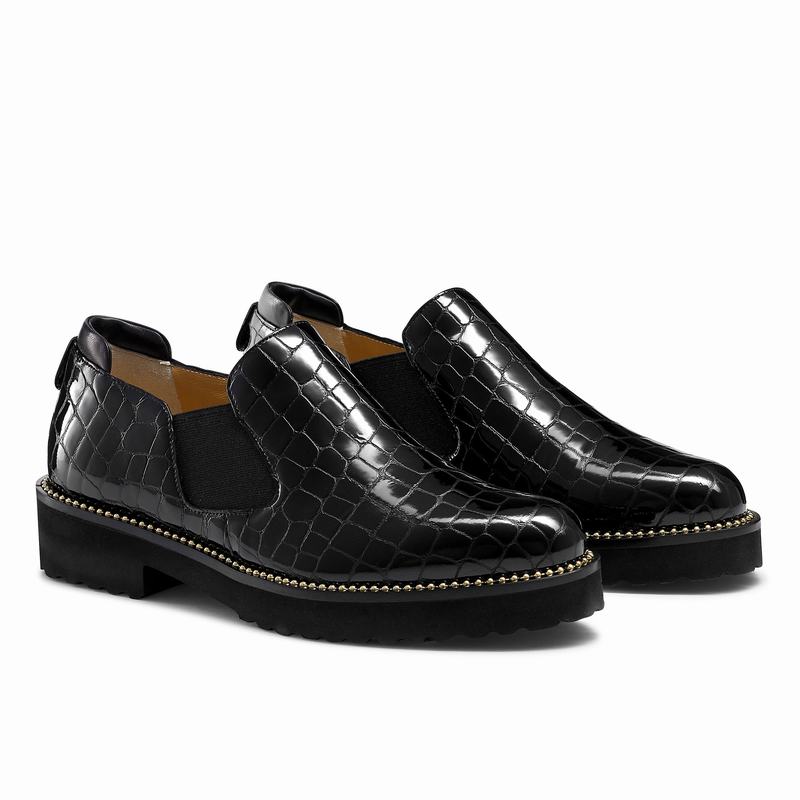 Black Russell And Bromley Grid Women's Loafers | BWG9096GD