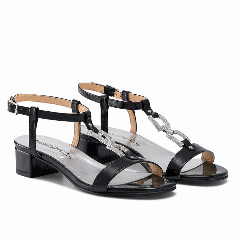 Black Russell And Bromley Jewely Women's Heeled Sandals | FEZ4659TP