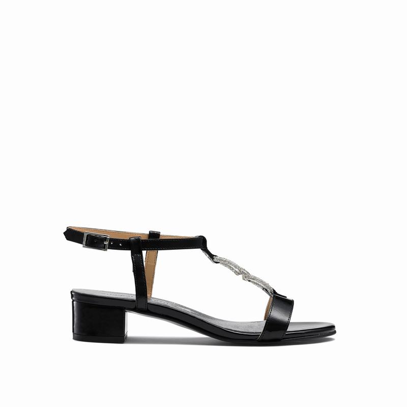 Black Russell And Bromley Jewely Women\'s Heeled Sandals | FEZ4659TP