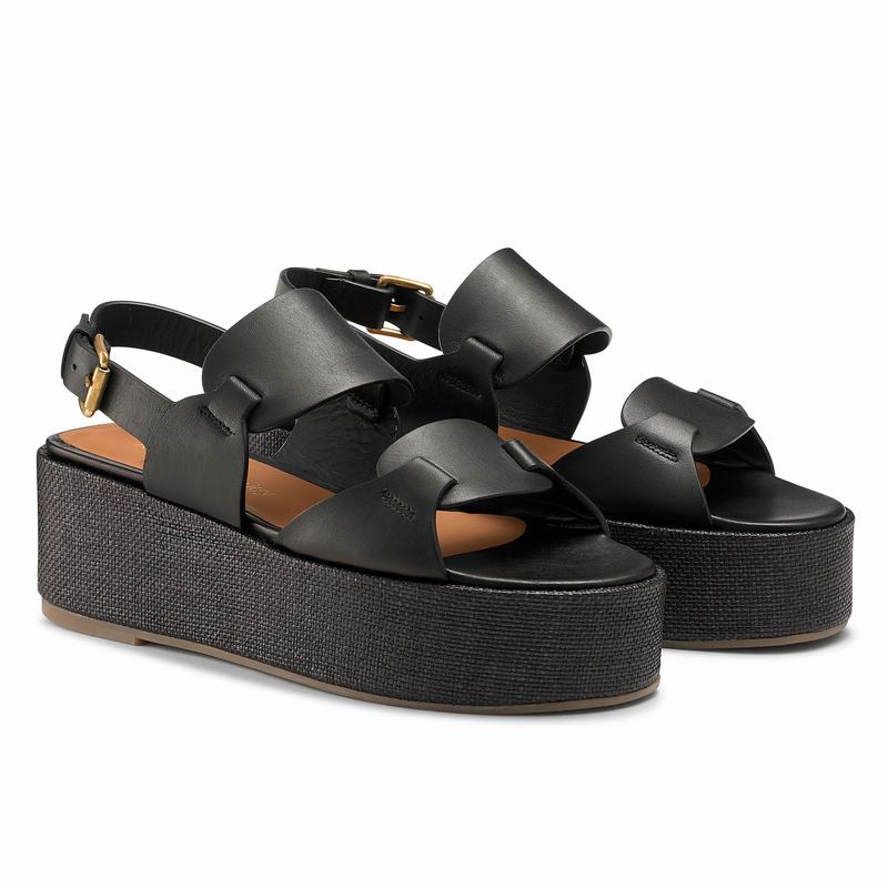 Black Russell And Bromley Palm Women's Wedge Sandals | GDQ667TQ