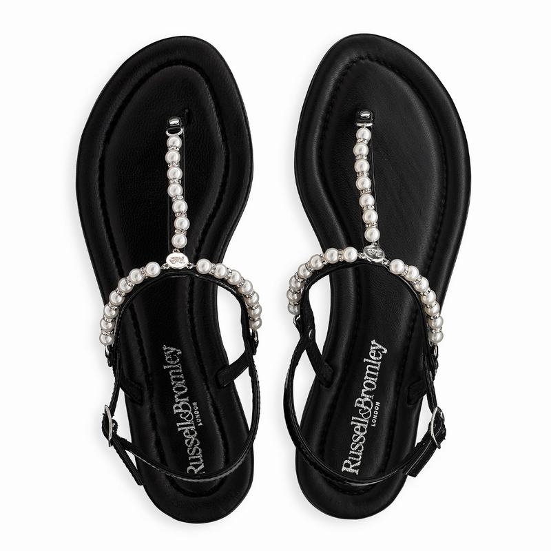 Black Russell And Bromley Pearly Women's Flat Sandals | LMX8347CZ