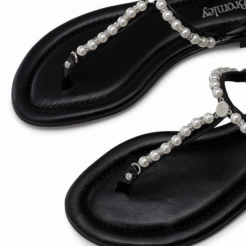 Black Russell And Bromley Pearly Women's Flat Sandals | LMX8347CZ