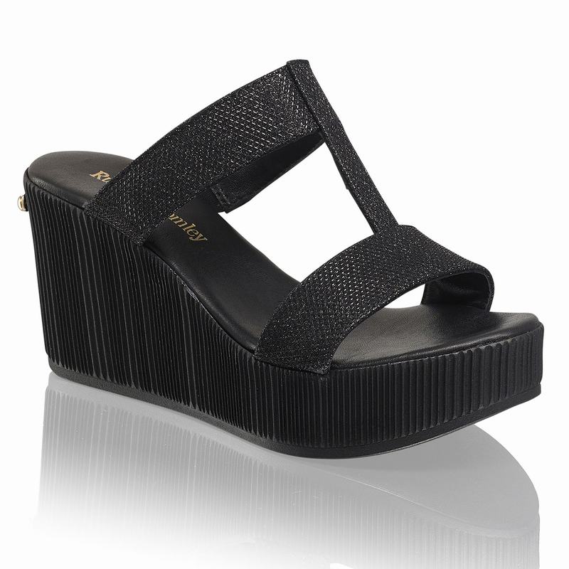 Black Russell And Bromley Pukka Mid Women's Wedge Sandals | OSY4188KZ