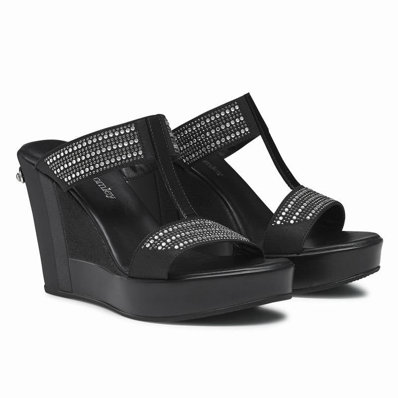 Black Russell And Bromley Stellamid Women's Wedge Sandals | CDC1651YV