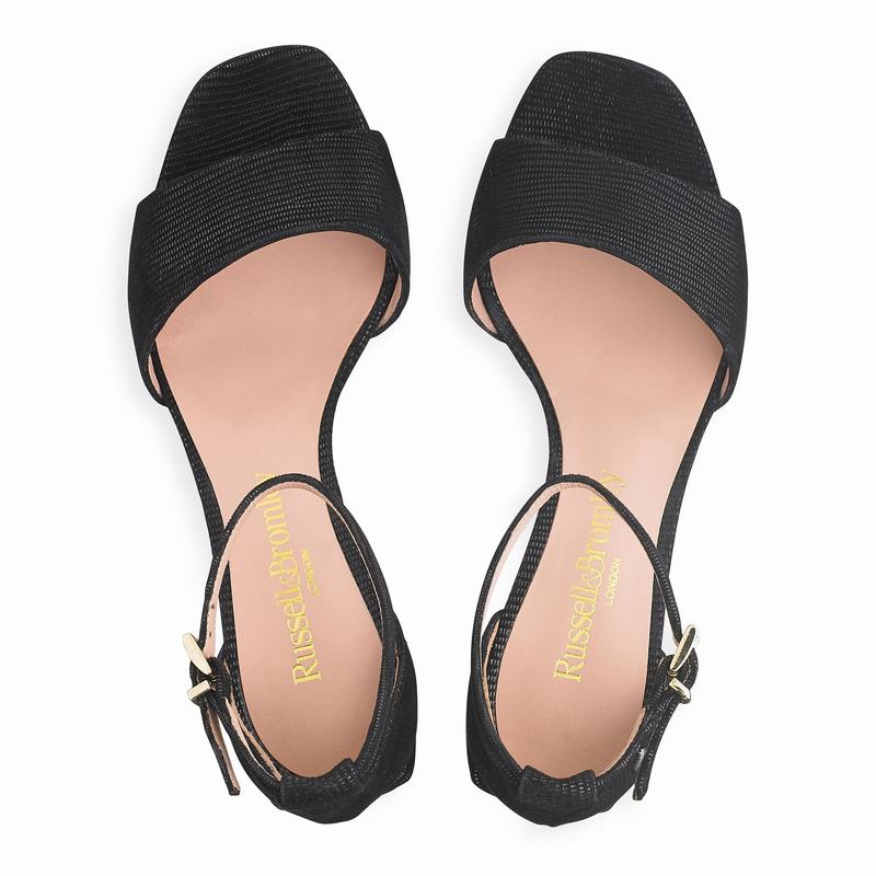 Black Russell And Bromley Twothebar Women's Heeled Sandals | FZM1733TR
