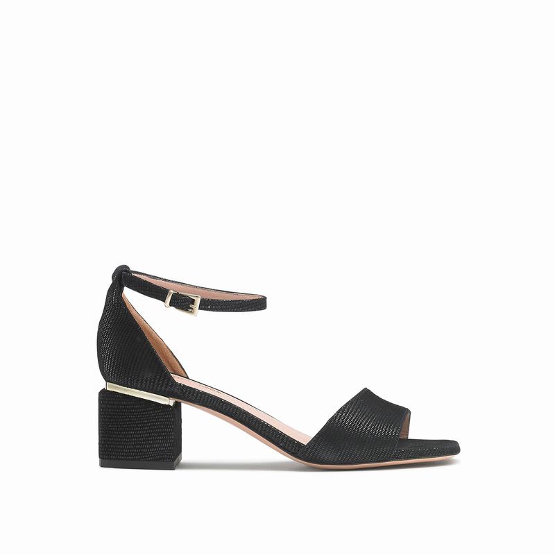 Black Russell And Bromley Twothebar Women\'s Heeled Sandals | FZM1733TR