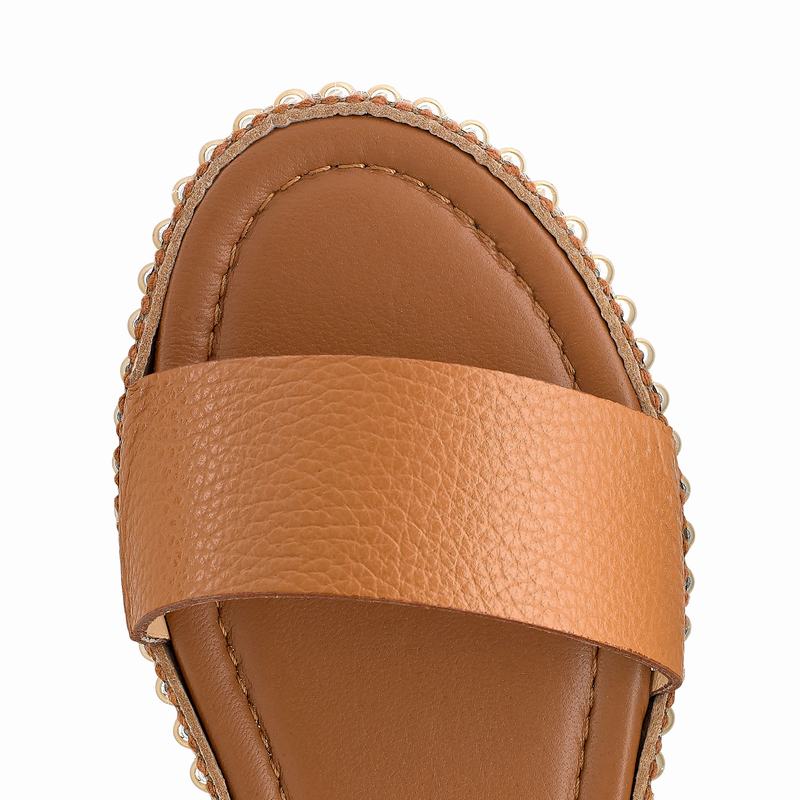 Brown Russell And Bromley Gold Coast Women's Wedge Sandals | PKK9340FG