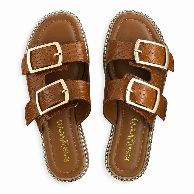 Brown Russell And Bromley Gold Mine Women's Flat Sandals | PLA3826YR