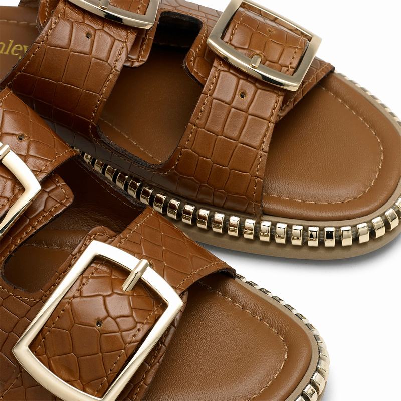 Brown Russell And Bromley Gold Mine Women's Flat Sandals | PLA3826YR