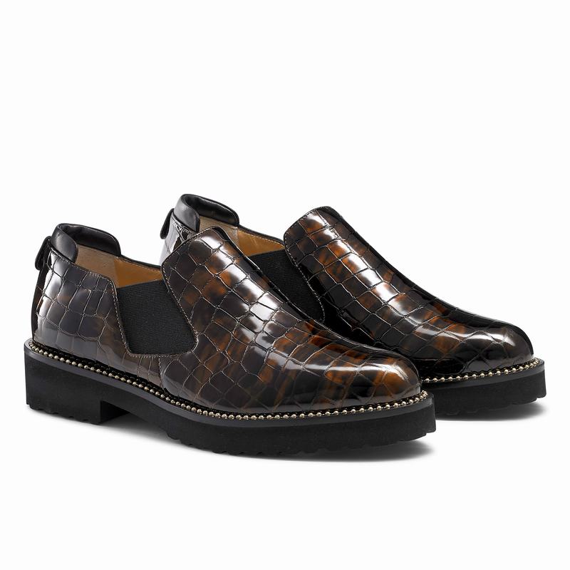 Brown Russell And Bromley Grid Women's Loafers | KAM3649OL