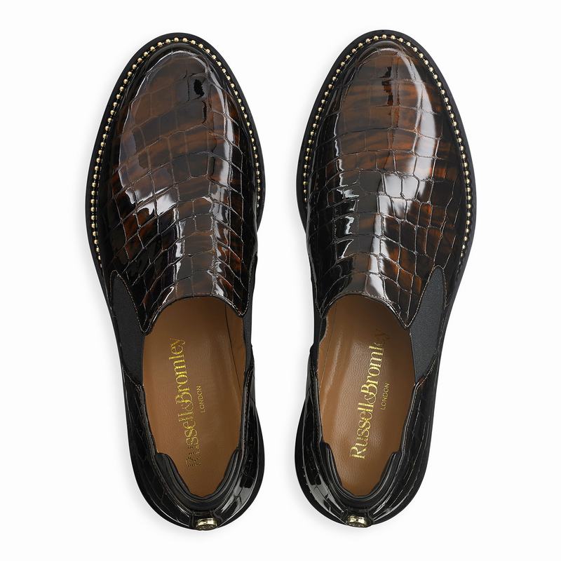 Brown Russell And Bromley Grid Women's Loafers | KAM3649OL
