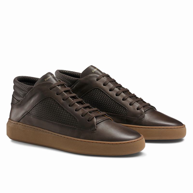 Brown Russell And Bromley Milestone Men's Mid Top Sneakers | XQH2411ZR