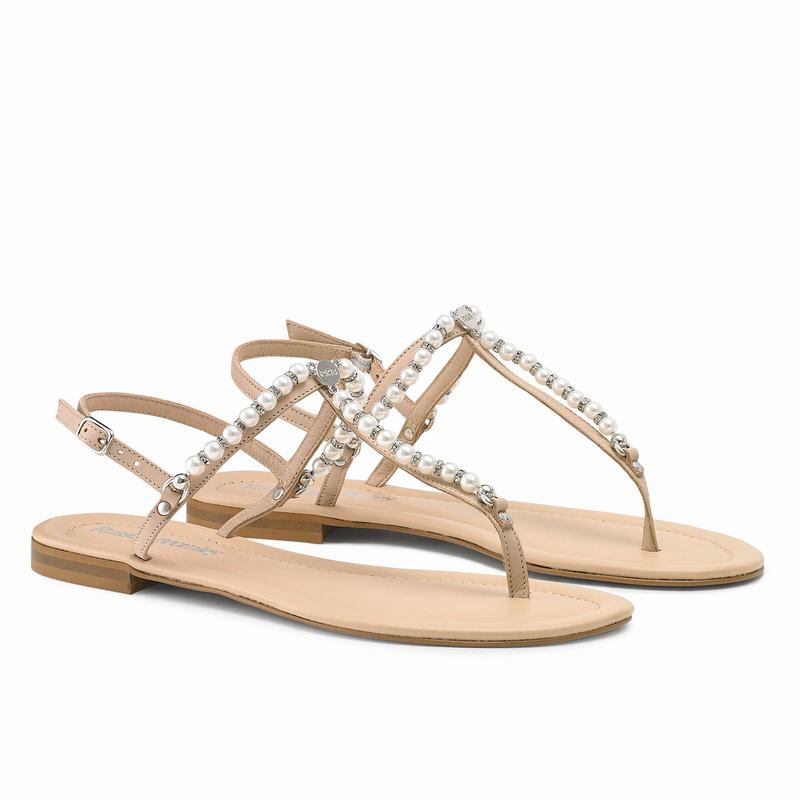 Brown Russell And Bromley Pearly Women's Flat Sandals | PBV445UM