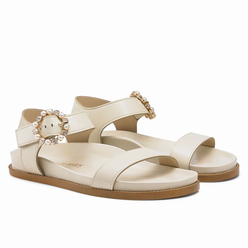 Cream White Russell And Bromley Ariel Women's Flat Sandals | YJI163XW