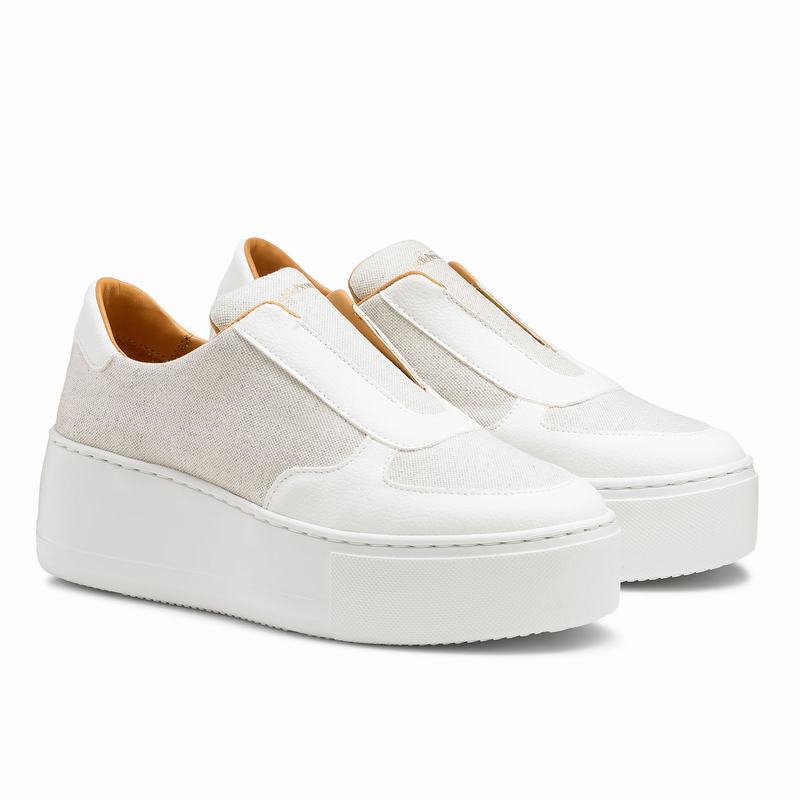 Cream White Russell And Bromley Park Ave Women's Platform Sneakers | DVQ8939NA
