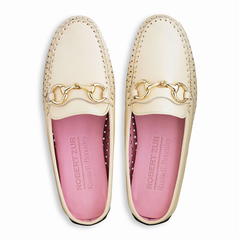 Cream White Russell And Bromley Perlamule Women's Driving Shoes | OUD8764LT