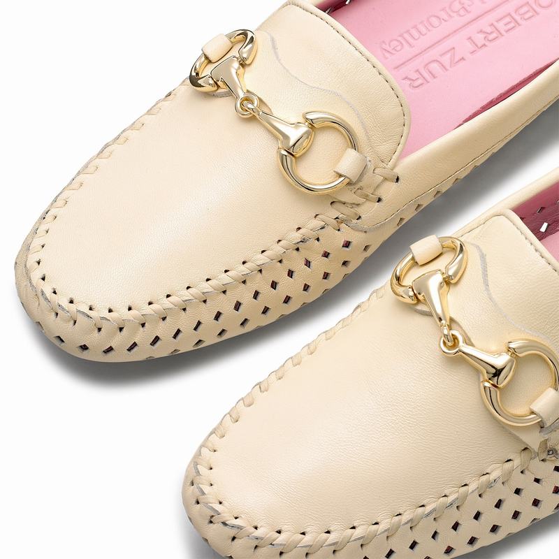 Cream White Russell And Bromley Perlamule Women's Driving Shoes | OUD8764LT