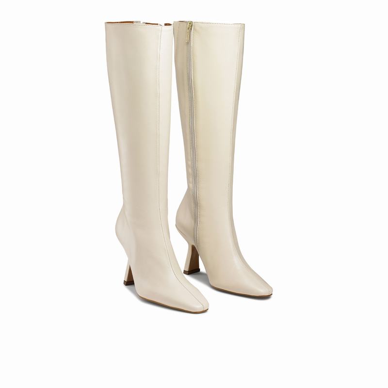 Cream White Russell And Bromley Razor Women's Knee High Boots | ONT4173TL