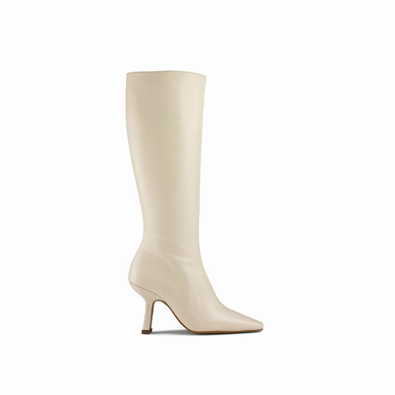 Cream White Russell And Bromley Razor Women\'s Knee High Boots | ONT4173TL