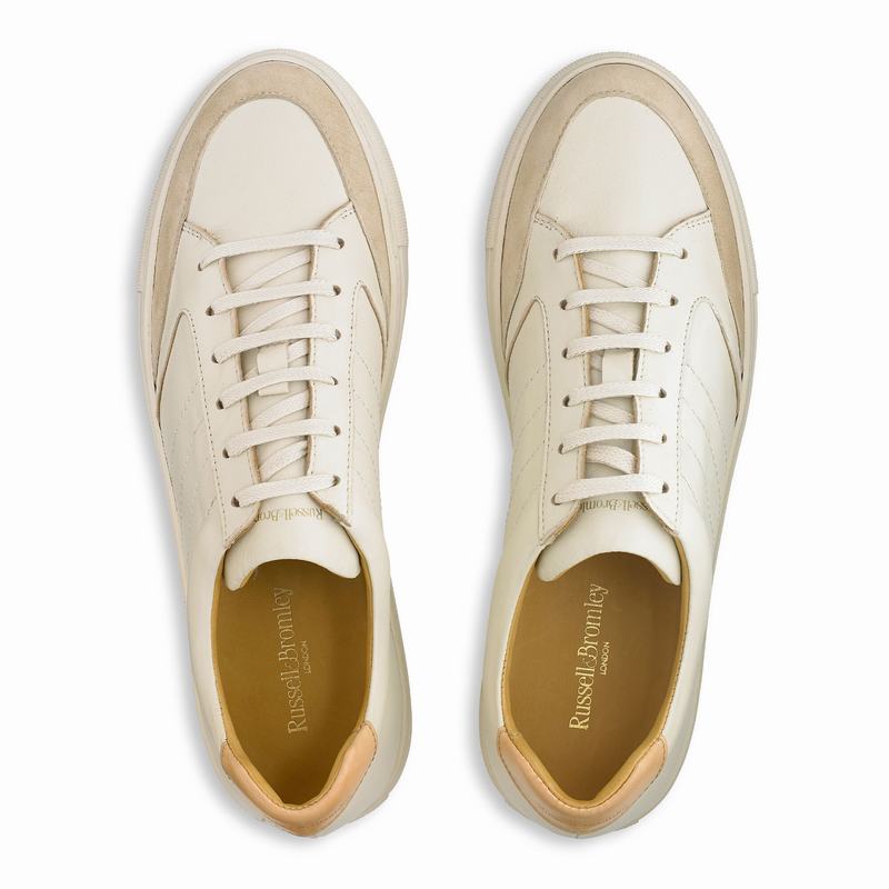 Cream White Russell And Bromley Retrospect Men's Low Top Sneakers | SGU18RD