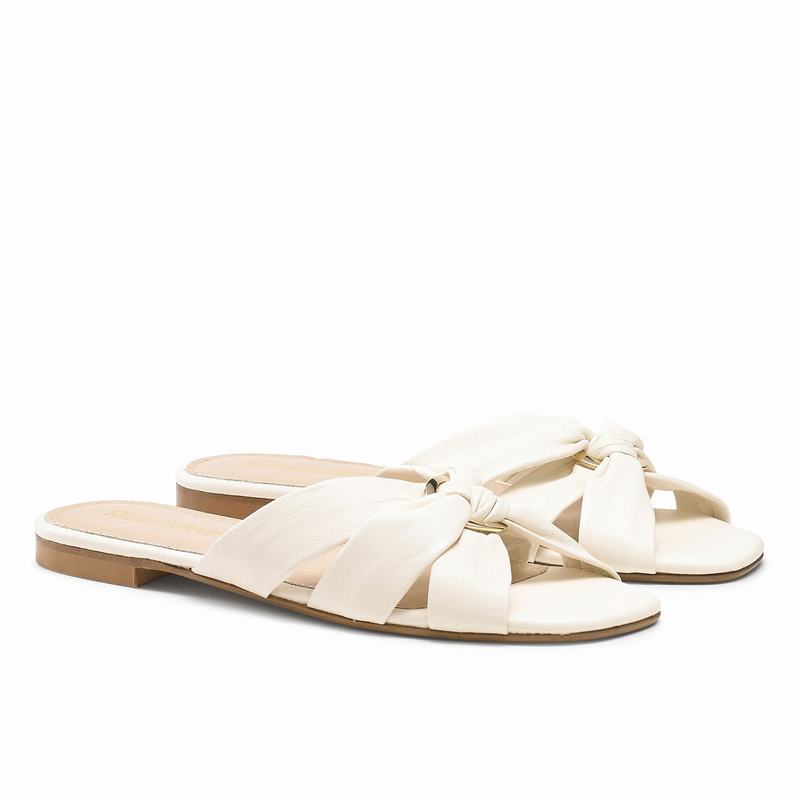 Cream White Russell And Bromley Softknot Women's Mules | UOF5469DD