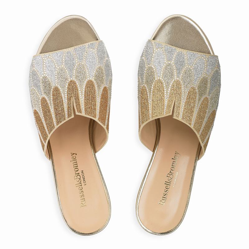 Gold Russell And Bromley Feathers Women's Mules | WPO4931MS