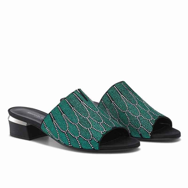 Green Russell And Bromley Feathers Women's Mules | LHC2728XL