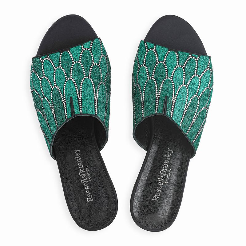 Green Russell And Bromley Feathers Women's Mules | LHC2728XL