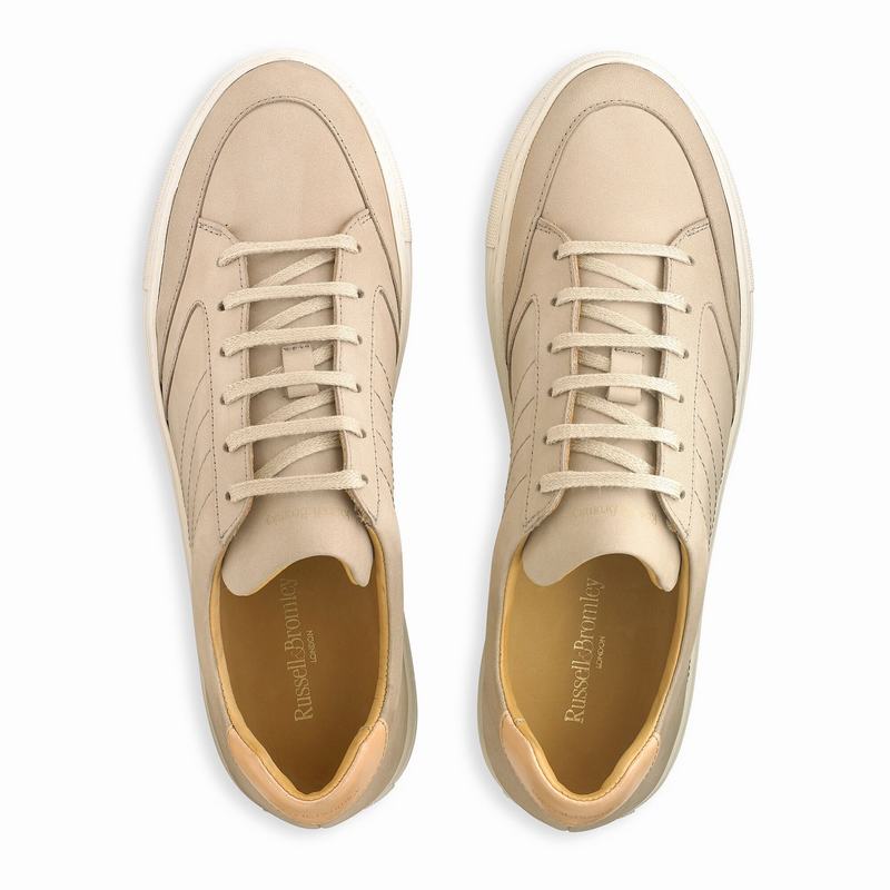 Khaki Russell And Bromley Retrospect Men's Low Top Sneakers | OVJ2735OX