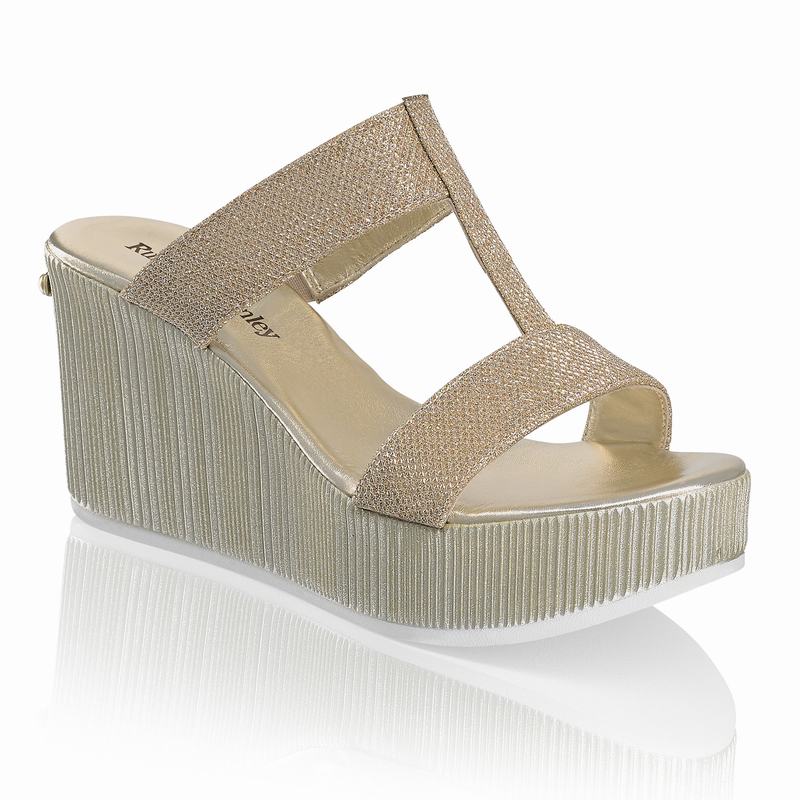Metallic Russell And Bromley Pukka Mid Women's Wedge Sandals | TPM8867OD