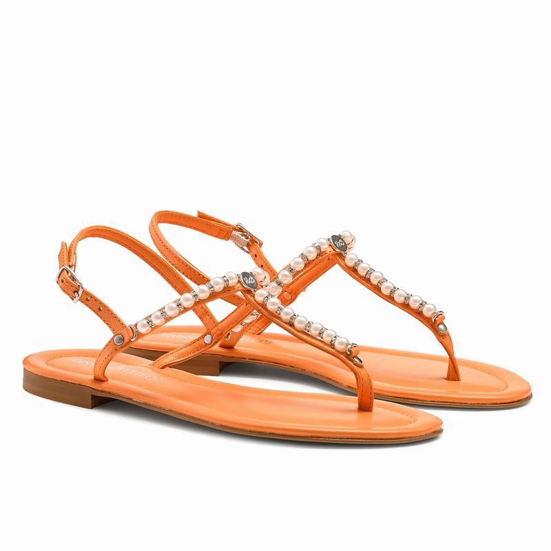 Orange Russell And Bromley Pearly Women's Flat Sandals | CYI7041LF