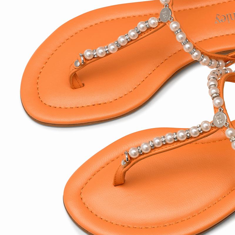Orange Russell And Bromley Pearly Women's Flat Sandals | CYI7041LF