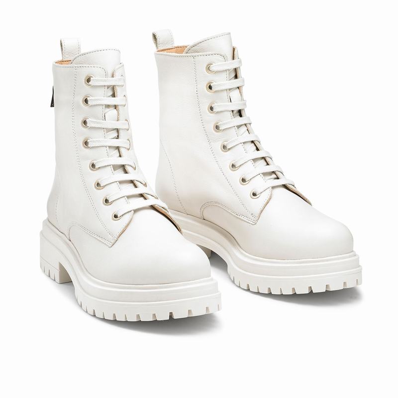White Russell And Bromley Combat Women's Ankle Boots | KJS5631XM