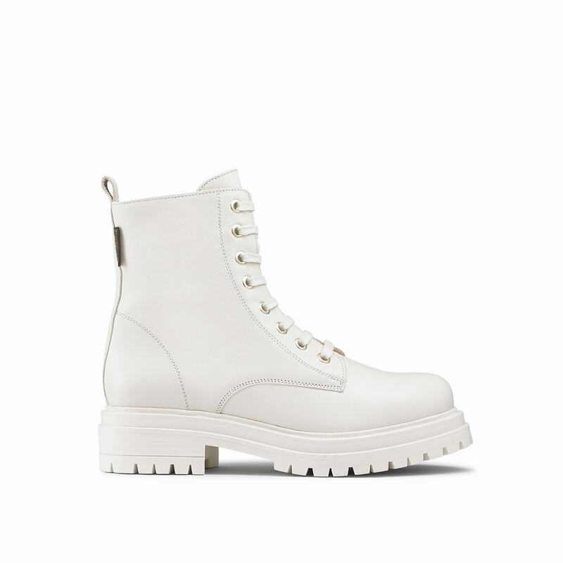 White Russell And Bromley Combat Women\'s Ankle Boots | KJS5631XM