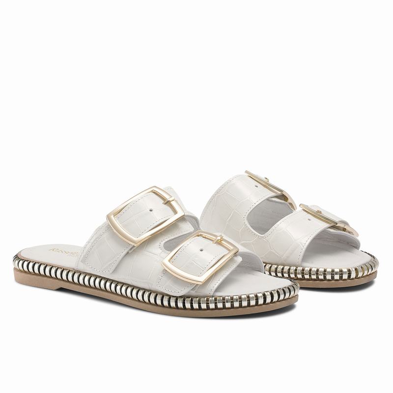 White Russell And Bromley Gold Mine Women's Flat Sandals | AJQ88100TI