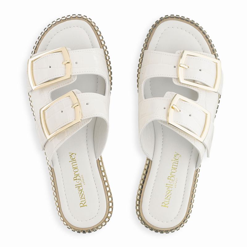 White Russell And Bromley Gold Mine Women's Flat Sandals | AJQ88100TI
