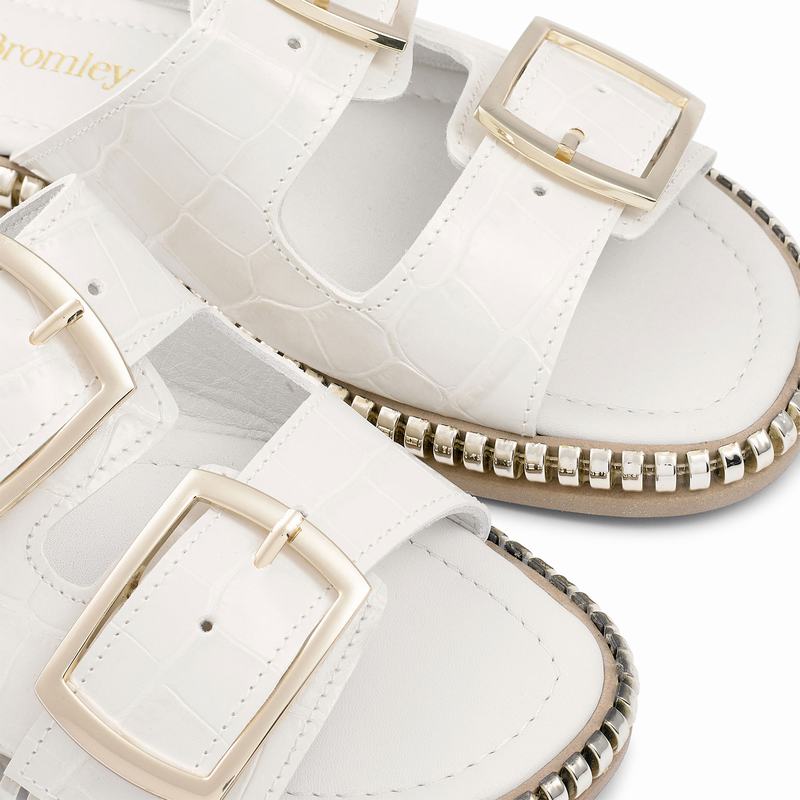 White Russell And Bromley Gold Mine Women's Flat Sandals | AJQ88100TI