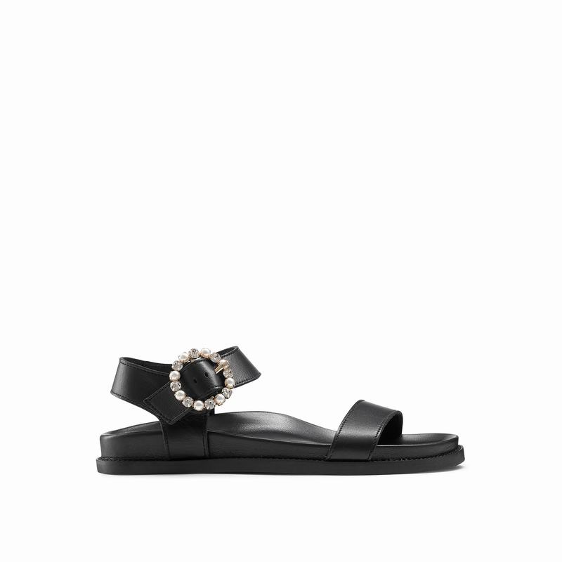Black Russell And Bromley Ariel Women's Flat Sandals | IIP1489AF