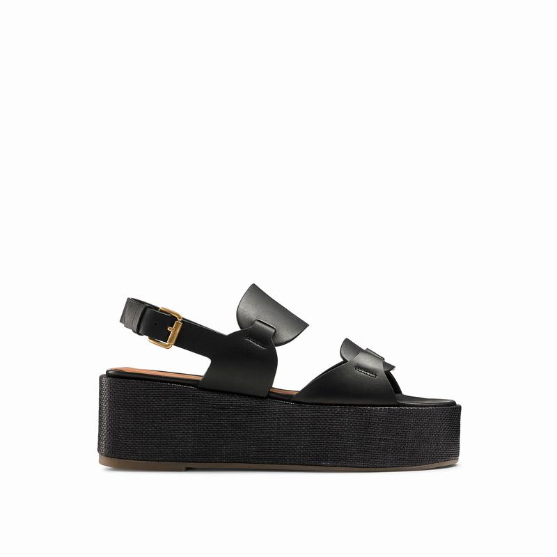 Black Russell And Bromley Palm Women's Wedge Sandals | GDQ667TQ