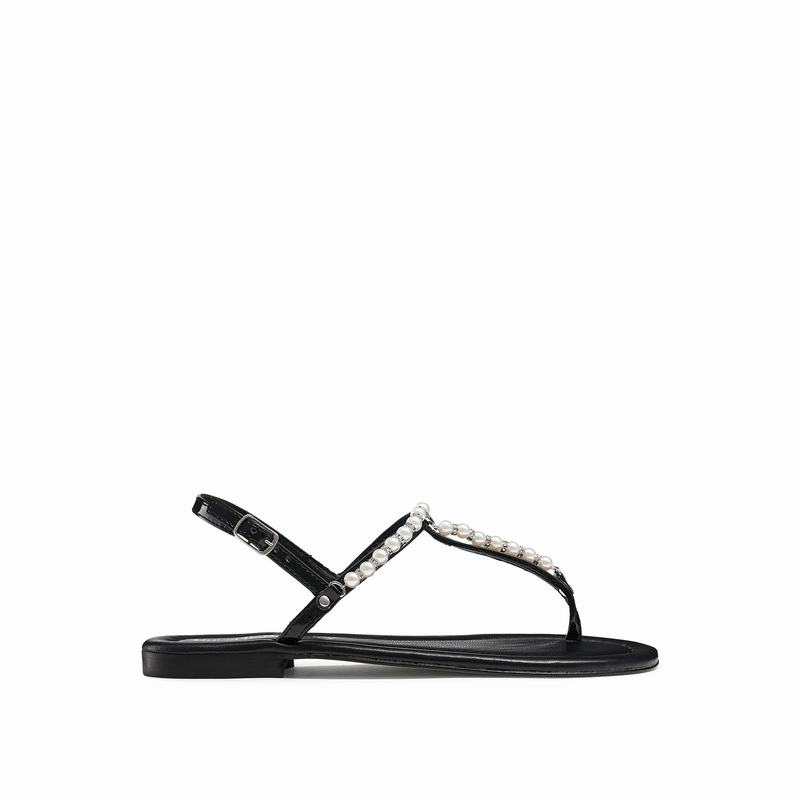 Black Russell And Bromley Pearly Women's Flat Sandals | LMX8347CZ