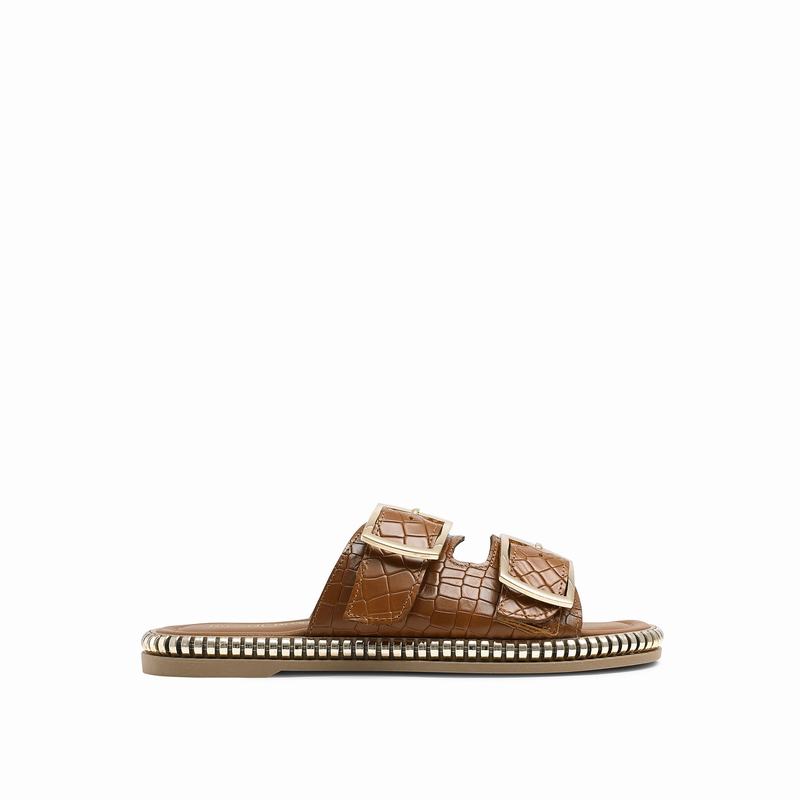 Brown Russell And Bromley Gold Mine Women's Flat Sandals | PLA3826YR