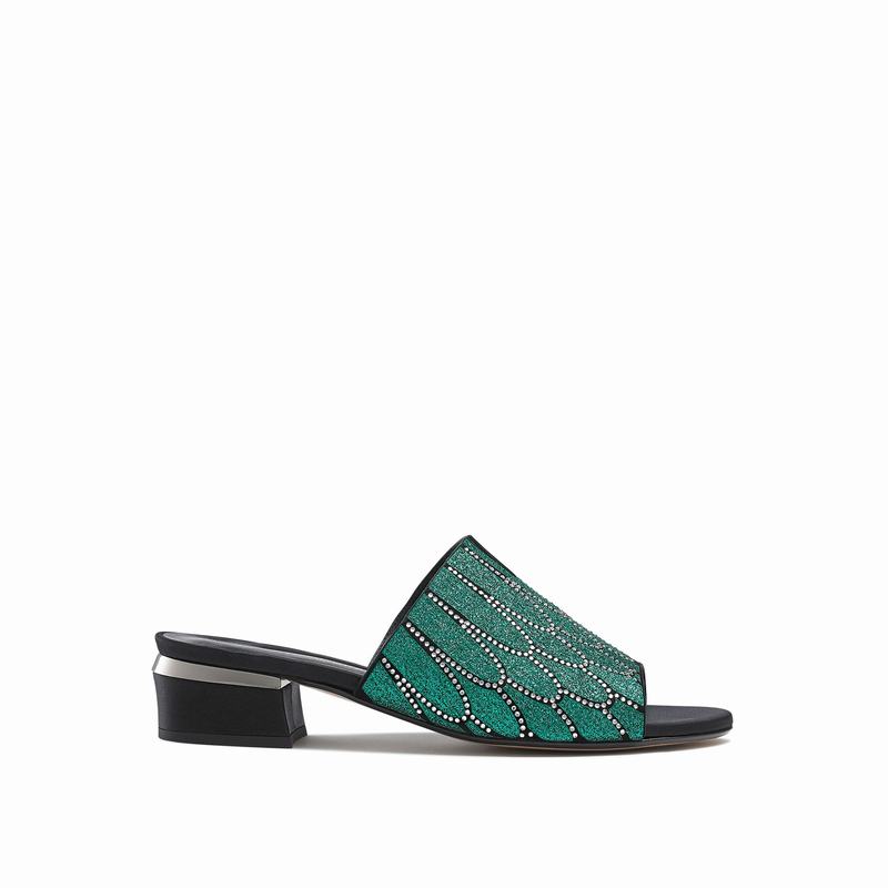 Green Russell And Bromley Feathers Women's Mules | LHC2728XL